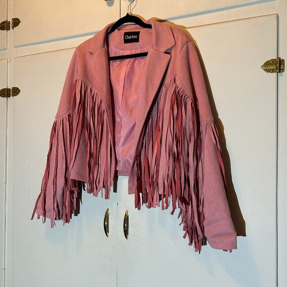 Chartou Women's Faux Suede Moto Biker Jacket Chic Cropped Tassel Fringe - Picture 11 of 11